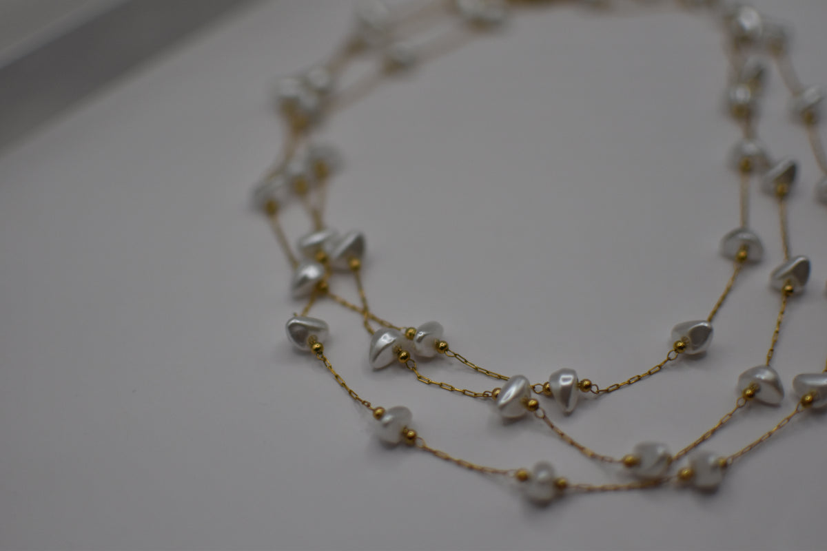 Triple Pearl Gold Necklace