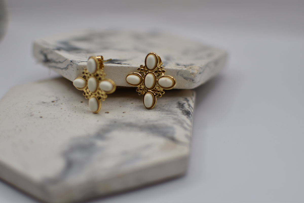 White Aegean Cross Earrings